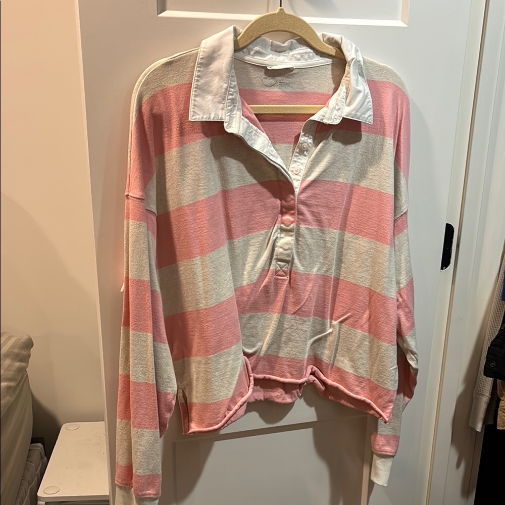 Pink and Cream Striped Collared Sweater